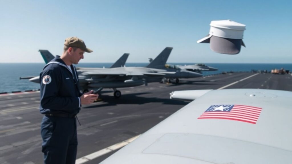 Navy aircraft with QR code being scanned.