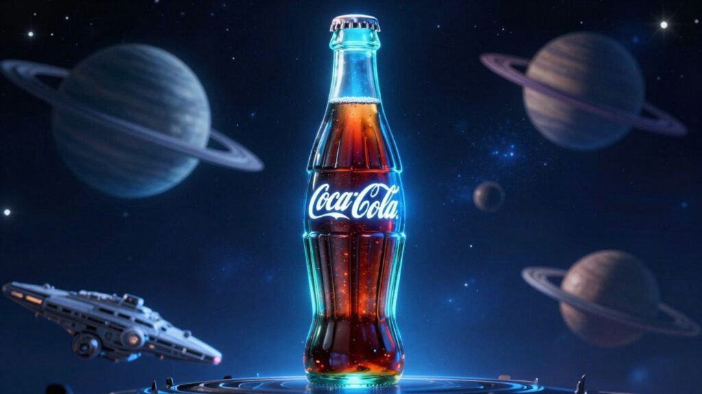 Coca-Cola bottle with Star Wars hologram and space