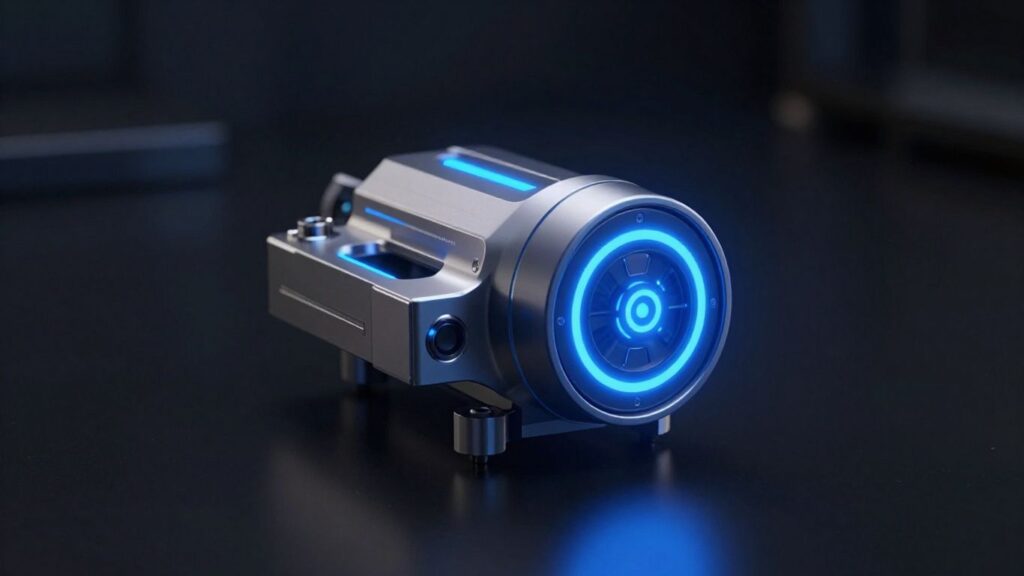 Advanced mold monitoring component with glowing blue sensors.