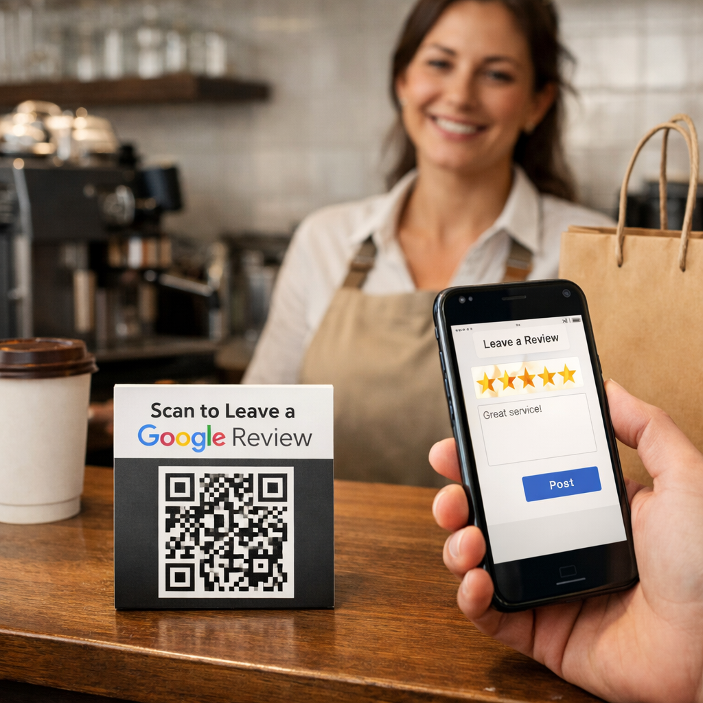 Scanning Sticker How QR Code Stickers Help Businesses Get More Google Reviews and Customers