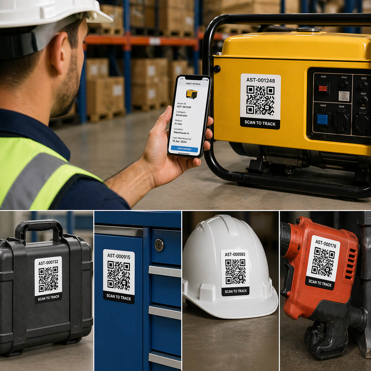 Warehouse asset tracking in action with QR code asset management stickers