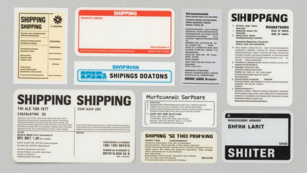 Shipping labels of various sizes and shapes.